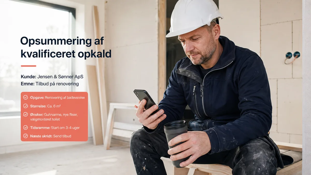 Dansk håndværker modtager struktureret lead fra AI-telefonassistent