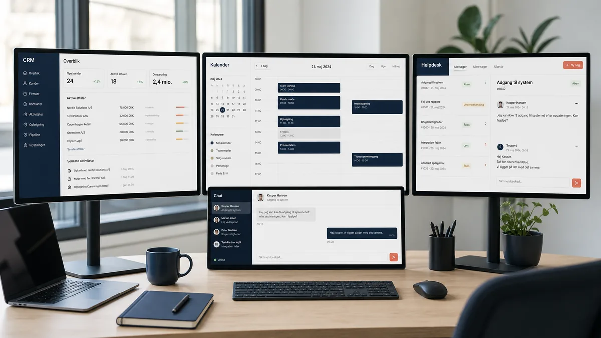 Chatbot forbundet til CRM, booking og helpdesk i sikkert dataflow