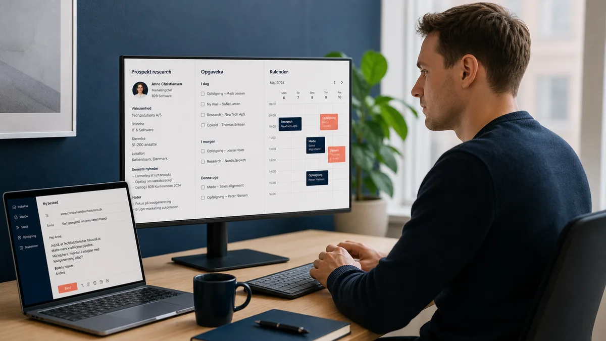 Dansk mødebooking software med prospekter og kalender i samlet arbejdsgang