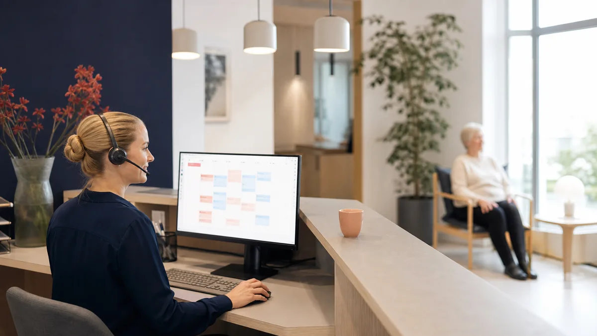 Dansk klinikreception med telefonpasning og digital booking