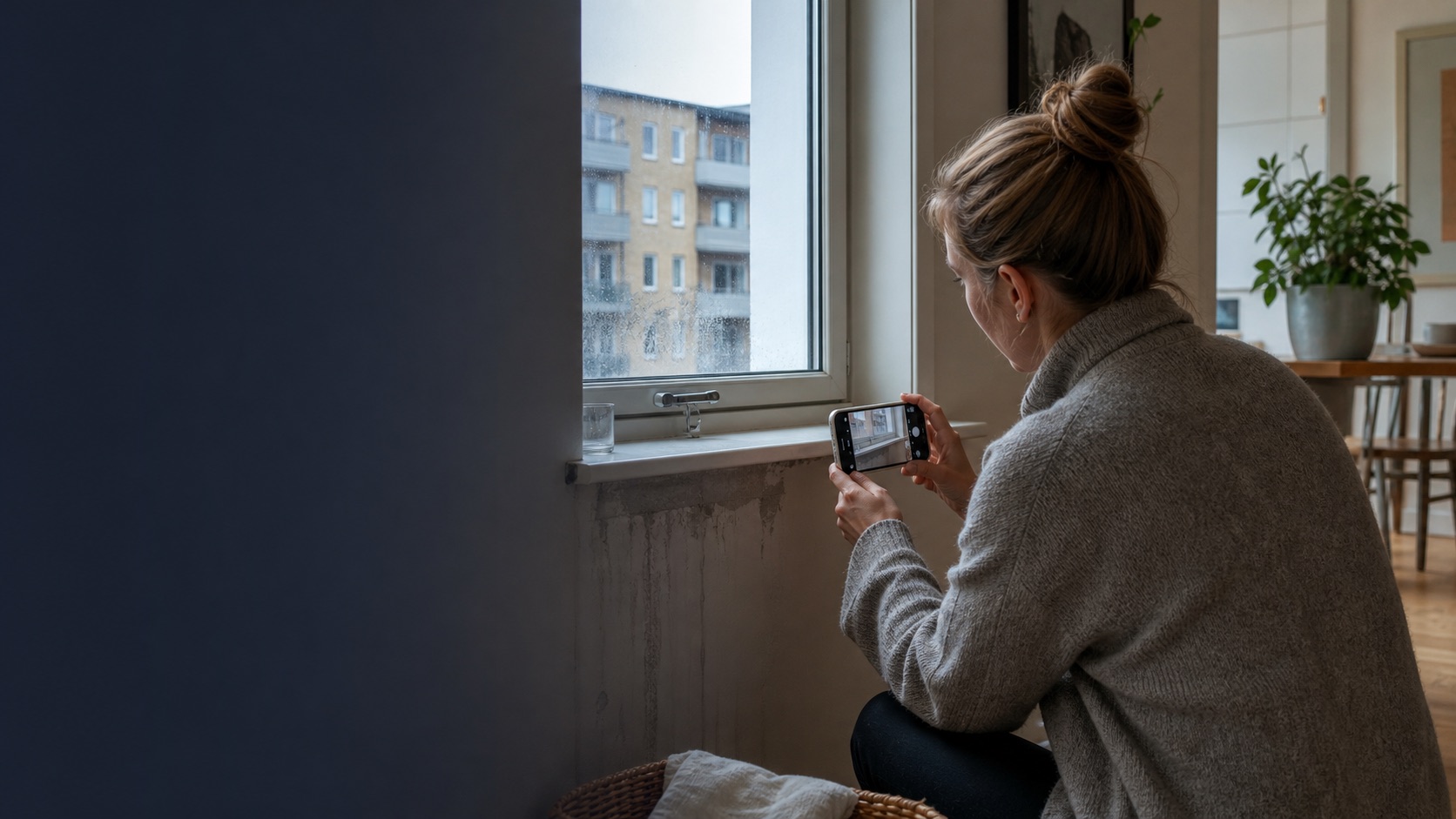 Beboer melder en skade digitalt fra sin lejlighed med foto og adresseoplysninger
