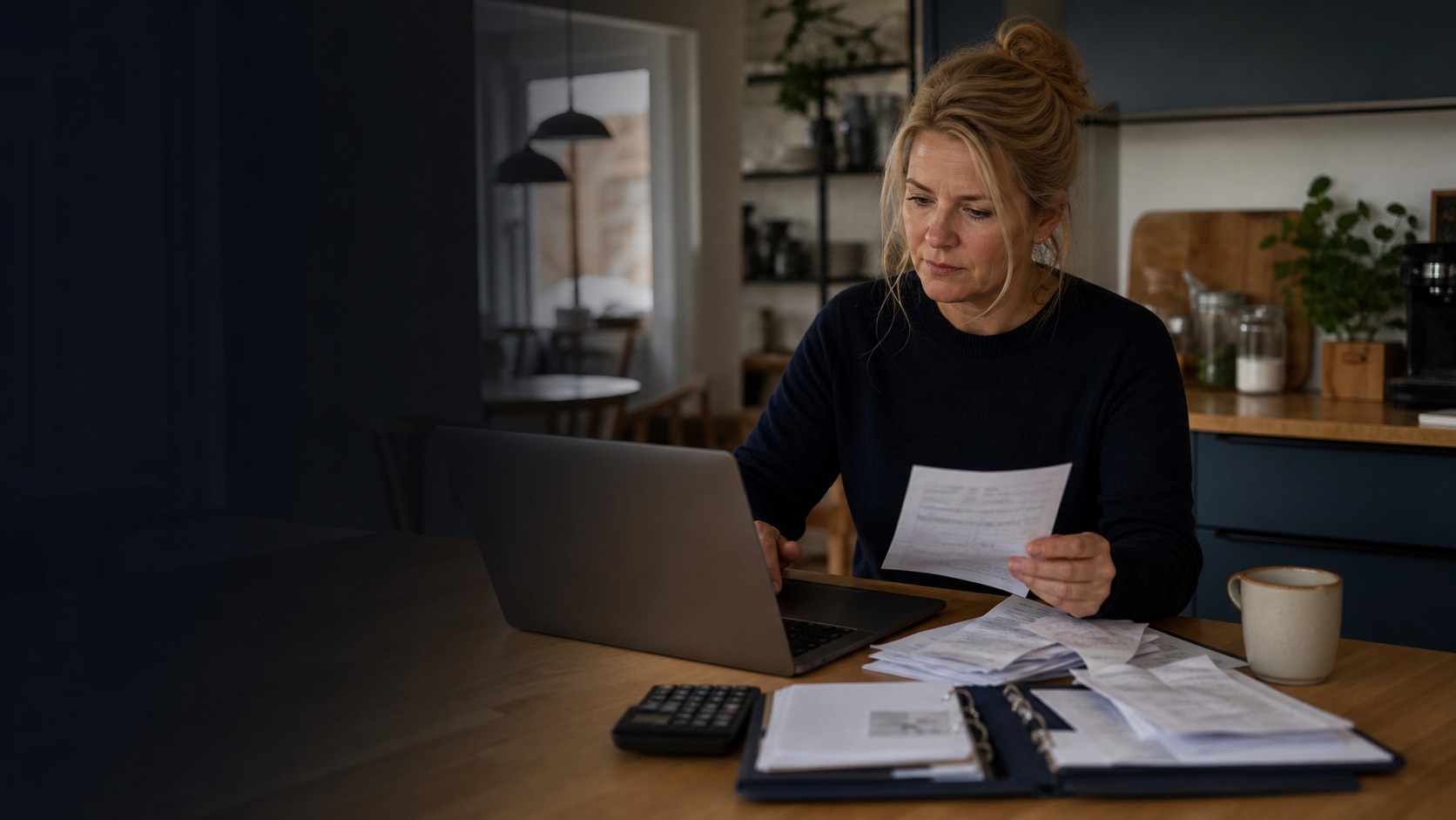 Iværksætter beskriver bogføringsbehov på revisorens hjemmeside med bilag foran sig